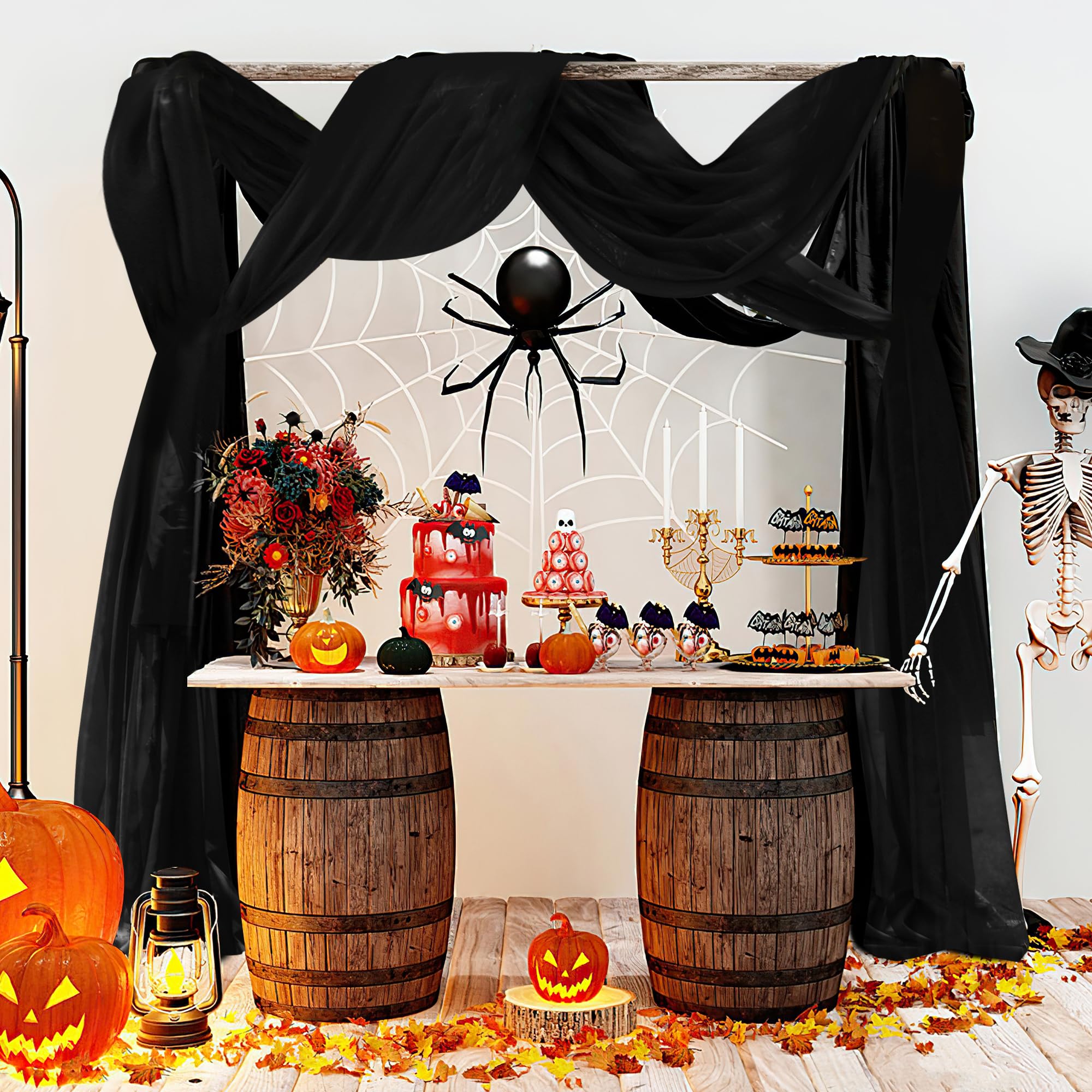 Photo 1 of NICETOWN Black Sheer Villa Scarf Curtain Panels, Simple Voile Sheer Scarf Valance for Your Son & Farther Bedroom, 2 Pieces, 60" Length by 216" Width