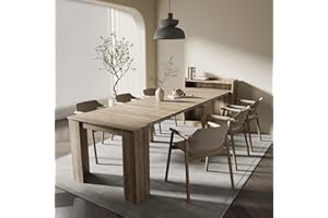 Boloni 20"-99" Extendable Dining Table with Storage for 2-10 People, Modern Modular Extension Table, Space-Saving Extra Long Folding Dining Table, Multifunctional Conference Meeting Table, Oak