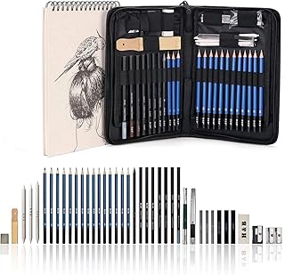 AGPTEK 41tlg Zeichenset - Bleistifte Skizzierstifte Set mit einem 60 Blatt Zeichenblock, 5H-8B Künstlerset im Reißverschluss Etui, Zeichnung Zubehör Set für Künstler, Anfänger, Schüler -"MEHRWEG"