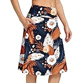 Womens Midi Knee-Length Skirt with Built-in Skorts Hidden Drawstring Zippered Pockets Appropriate for Working Casual Office