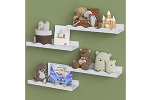 Boswillon White Floating Shelves for Wall Decor, Nursery Book Shelves Set of 4, Wall Mounted Storage Shelves, Display Wall Shelf for Bedroom Living Room Bathroom Kids Baby Playroom Toy Storage - White