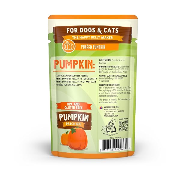 WERUVA PUMPKIN PATCH UP! PUMPKIN PUREE PET FOOD SUPPLEMENT FOR DOGS & CATS, 1.05OZ POUCH (PACK OF 12)