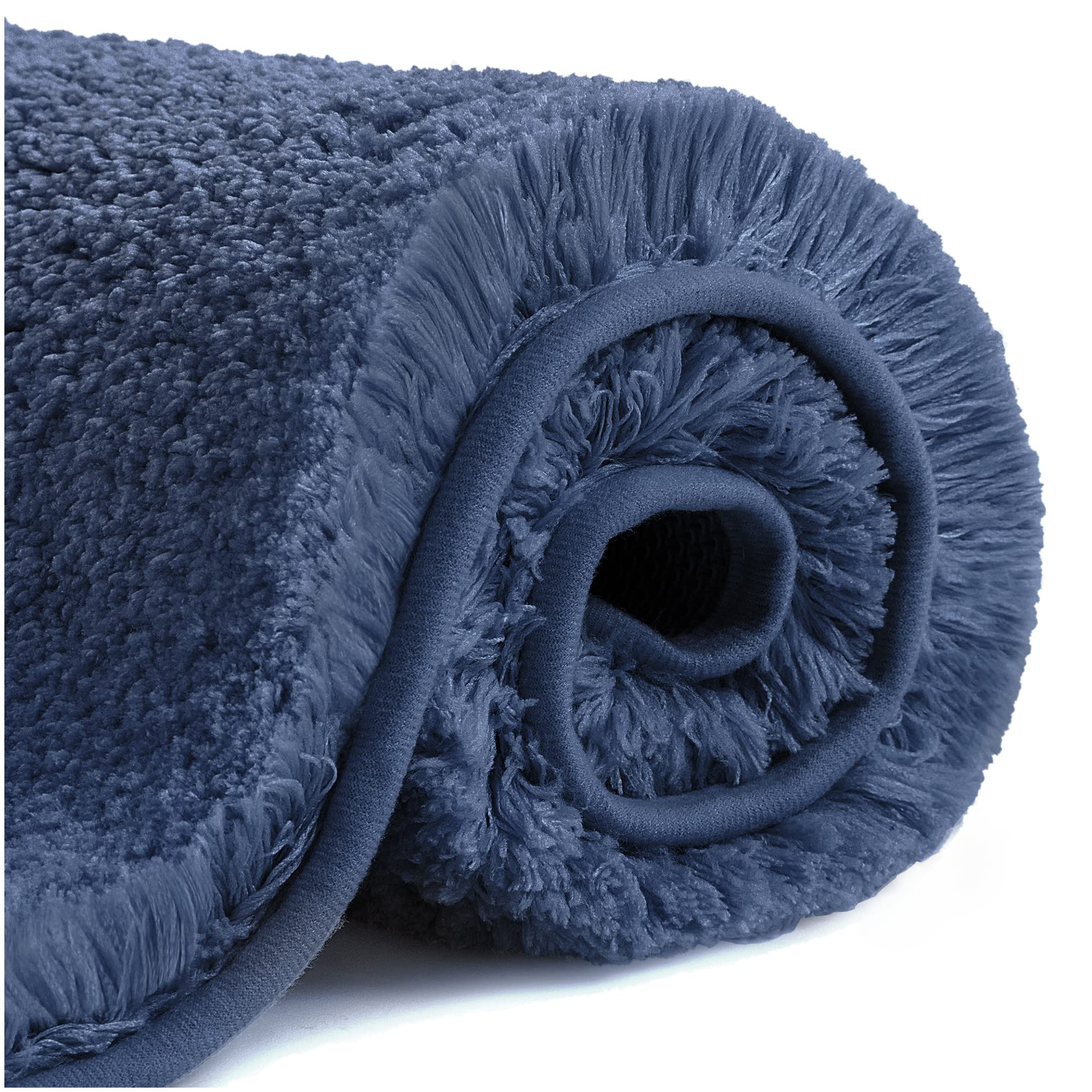 Non Slip Bath Mat Thickened Bath Rug for Bathroom Absorbent Ultra Soft Bathroom Mat Rug Fluffy Microfiber Bedside Rug Carpet Floor Mat, Quick-drying, Machine Washable - 50 x 80cm (Navy Blue)