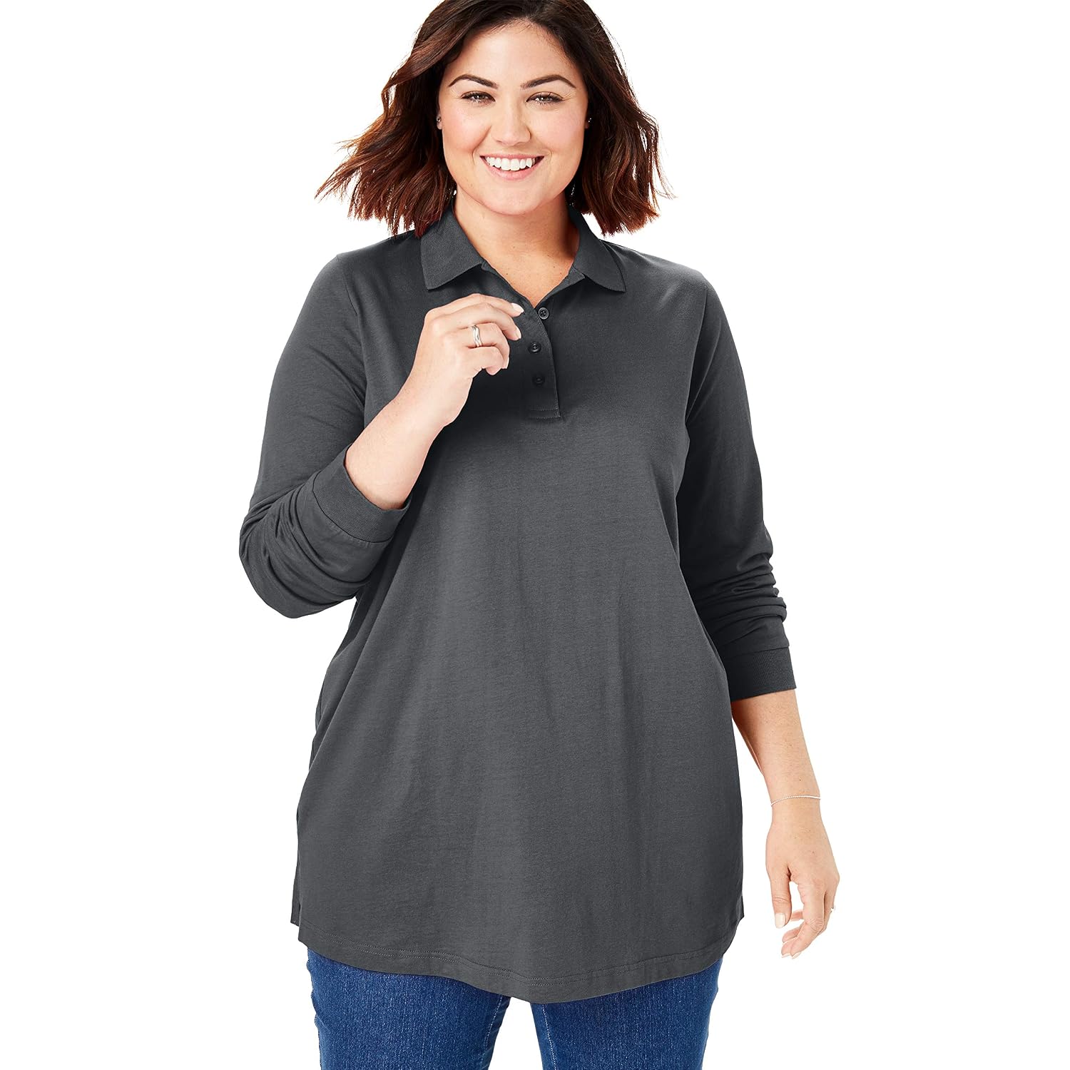 Elbow-Sleeve Tunic Polo Shirt Plus-Size 