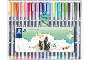 STAEDTLER Triplus Fineliner Pens, .3mm, Metal Clad Tip, 20-Pack, Assorted (334SB20BK)