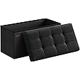 SONGMICS Mazie Collection - 30 Inches Folding Storage Ottoman Bench, Ottoman Foot Rest, End of Bed Bench, Storage Chest, Load 660 lb, for Living Room, Bedroom, Entryway, Ink Black ULSF047B01