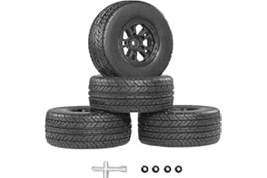 RCMOXETO 12mm Hex RC Wheels and Tires for Traxxas Slash 2wd 4x4 Wheels and Tires Street RC Tires for Arrma Senton 4x4 Tires and Wheels RC Short Course Truck Tires 1/10 Scale with Foma Inserts Pre-Glued 4PCS