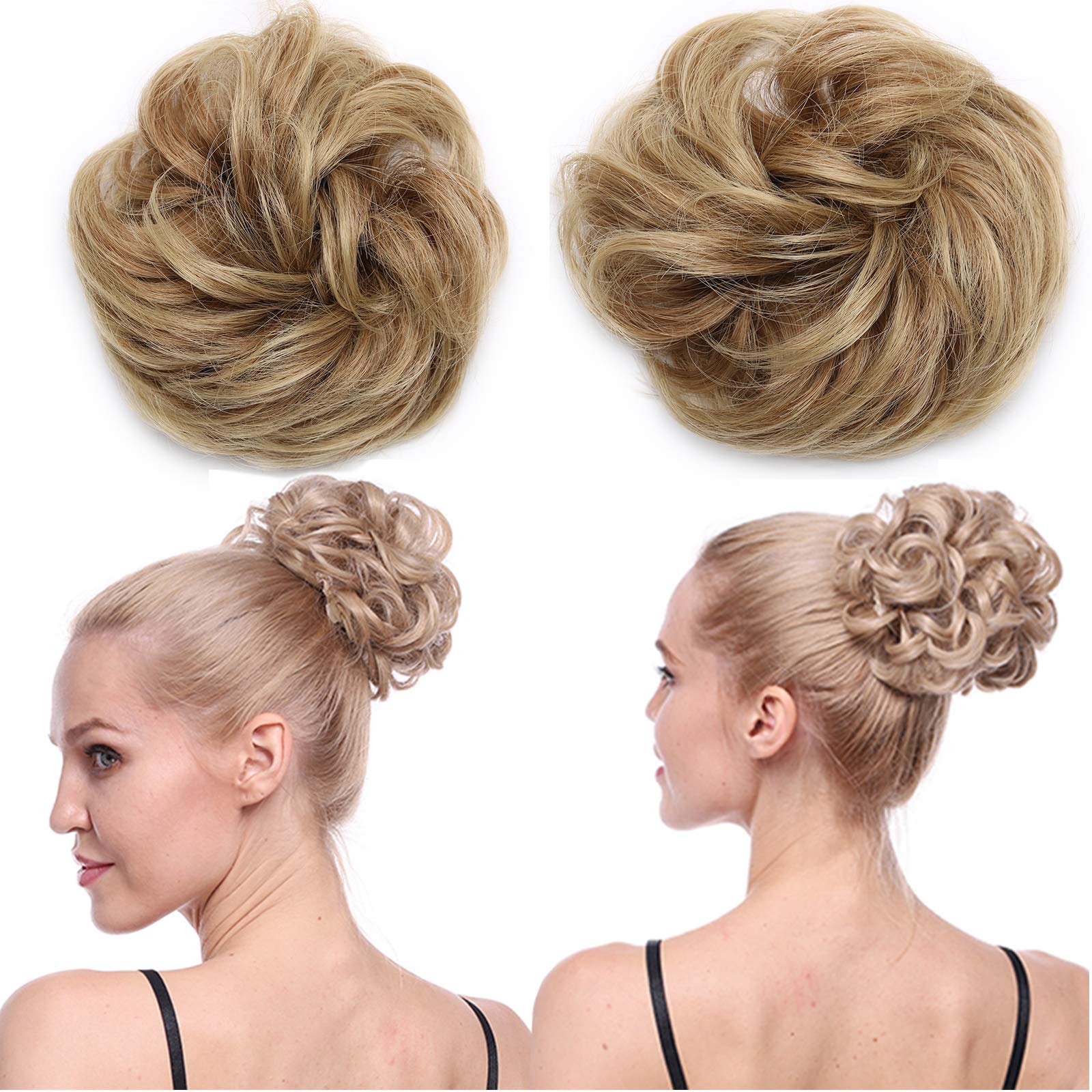 Messy Scrunchy Scrunchie Curly Wavy Hair Bun Hair Extensions - Light Brown Mix Ash Blonde (40g)