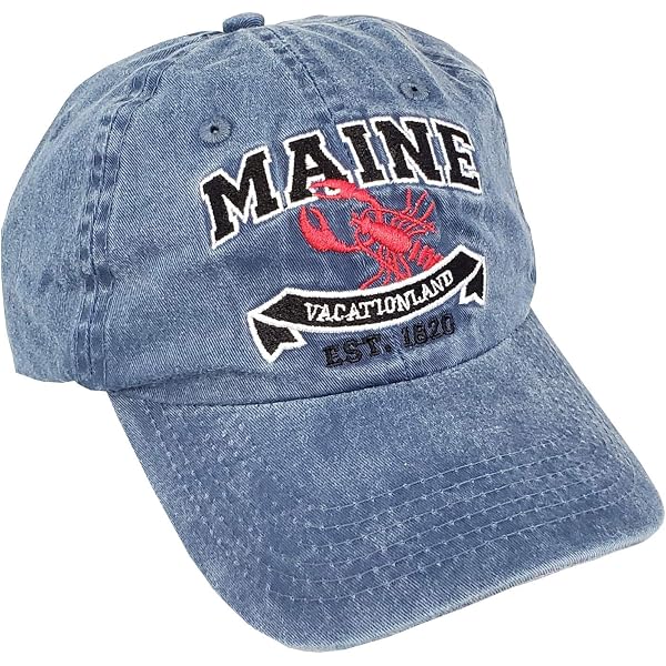 Maine Lobster Embroidered Cotton Cap - Adjustable Navy Baseball Hat