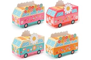 ANGOLIO 12Pcs Groovy Party Favor Boxes Groovy Hippie Peace Bus Centerpiece Birthday Party Decorations Peace Signs Daisies Rainbows for Baby Girls Kids Boho Hippie Birthday Decoration Supplies