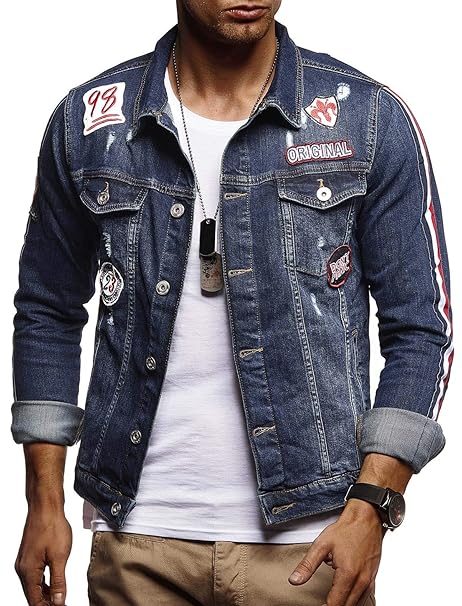 LEIF NELSON Herren Jeansjacke Basic Stretch Jeans Jacke mit Stehkragen Übergangsjacke Hoodie Sweatjacke Freizeitjacke Sommerj