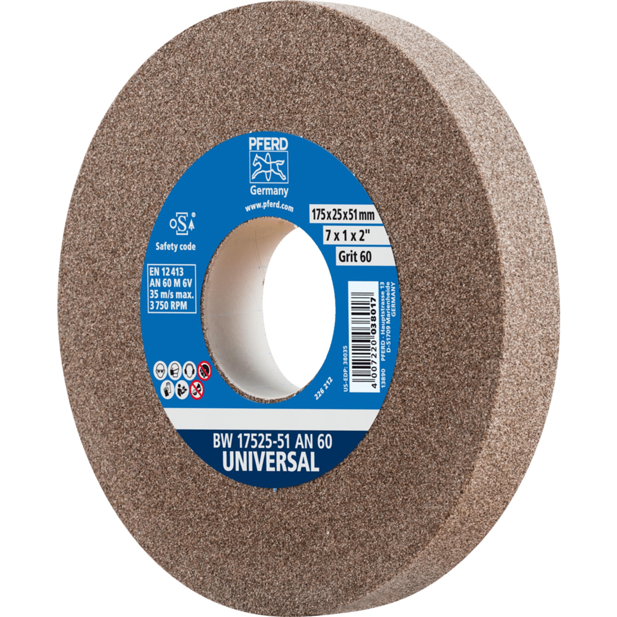 PFERD 39009718 Sanding Disc 175 x 25 x 51 mm Universal Grain Size 60 Normal Corundum – Universal Sanding Disc with Integrated Reducing Sleeve (32 mm)