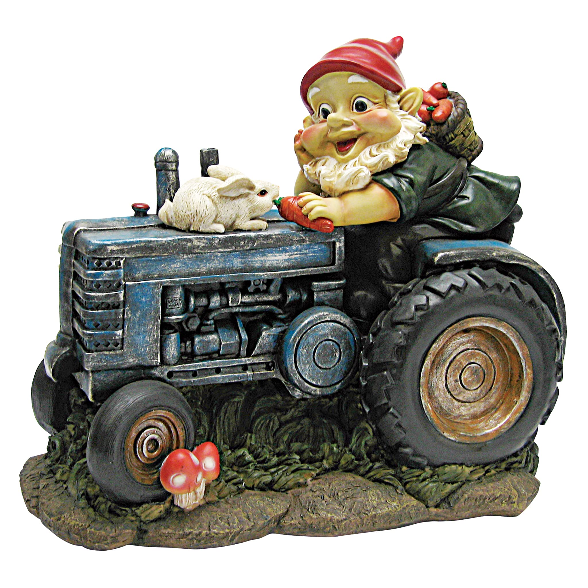 Garden Gnome Statue - Bunny on Board Garden Gnome Tractor - Lawn Gnome, Full Color
