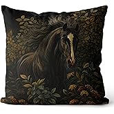FISWAFY Vintage Dark Botanical Black Horse Pillow Covers 18x18, Horse Lover Equestrian Gifts, Dark Cottagecore Farm Animal Horses Decorative Pillow Covers for Living Room Bedroom Home