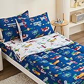 Anibedding 3Pcs Zip Up Bedding Comforter Set for Boys, Blue Airplane All in One Zipper Twin Bedding Set with Pillowcase for Kids