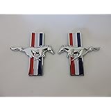 Mustang Running Horse Tri Bar Pony Left and Right Metal Emblems - Pair