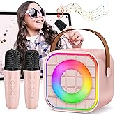 YLYYCC Mini Karaoke Machine with 2 Wireless Microphone, Portable Pink Bluetooth Speaker for Kids Adult, Birthday Teen Toys Gifts Ideas for Girls Ages 4 5 6 7 8 9 10 11 12+ Year Old, Family Home Party