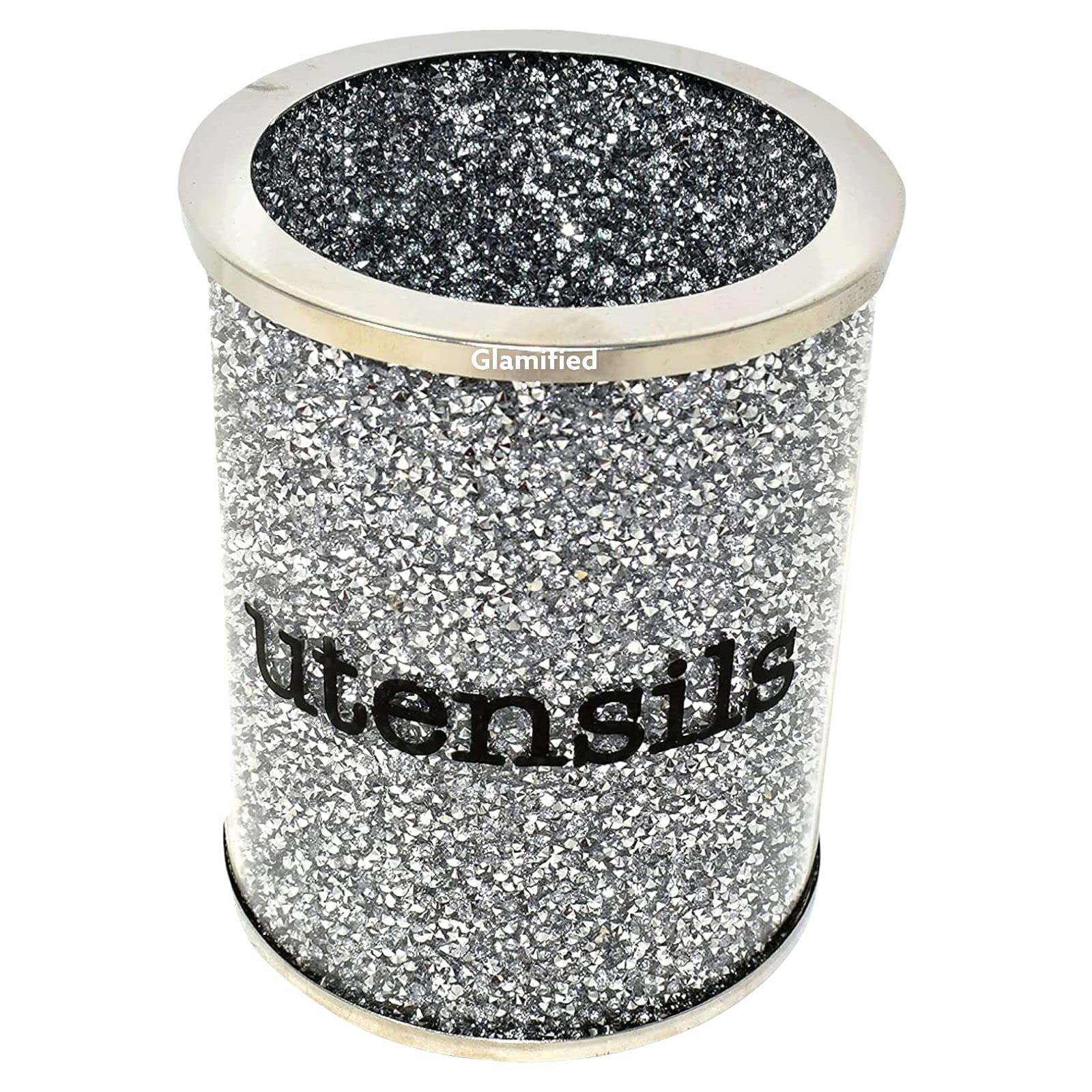 Glamified Crushed Diamond Crystal Filled Utensil Holder, Spoons Kitchen Bling