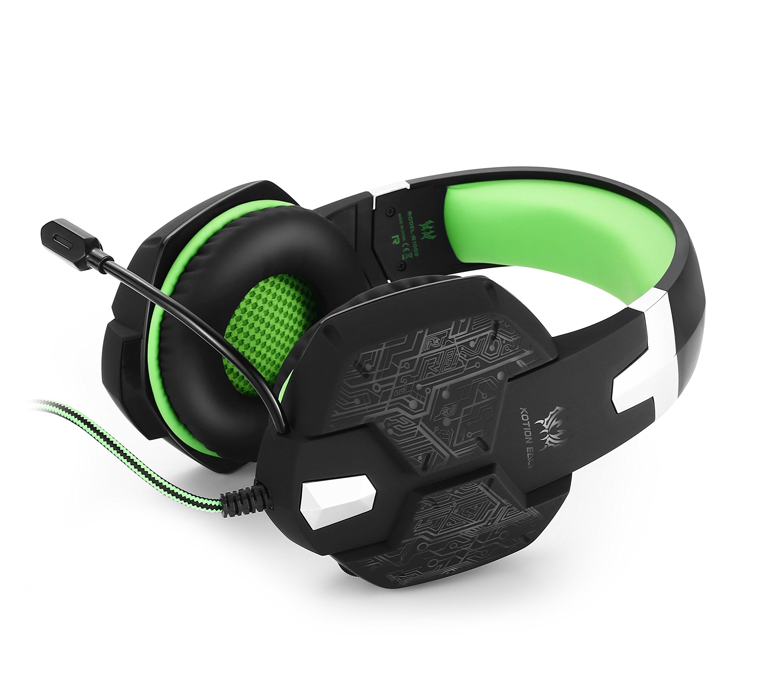KOTION EACH Auriculares para jueguos con Microfono G1000 Profesional para Videojuegos PC, MAC y M¨®vil Gaming Bass Stereo Headset Auriculares Diadema con Luz LED de Respiración para Ordenador Portatil con Luz LED(Negro+Verde)