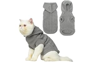 PUPTECK Winter Dog Cat Sweater - Cold Weather Clothes for Kitties & Small Dogs Indoor Outdoor Walking Warm (Grey, M: Chest Girth 13.8”, Back Length 14”)