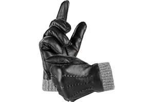 EGSSHOP Winter Warm Genuine Leather Gloves, Cashmere Lined Driving Motorcycle Gloves for Men
