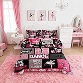 Manfei Dance Comforter Set Twin Size, Ballet Dance Theme Quilt Set with 1 Pillowcase, Ballet Princess Dancer Bedding Set 2pcs for Kids Girls Bedroom Decor, Abstract Art Duvet Insert