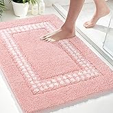 UNIBATH Pink Bathroom Rugs 20x31, Non Slip Washable Bath Mats,Super Soft Microfiber Bathroom Mats, Plush Fluffy Absorbent Bath Rugs for Sink Tub Basin Shower Floor