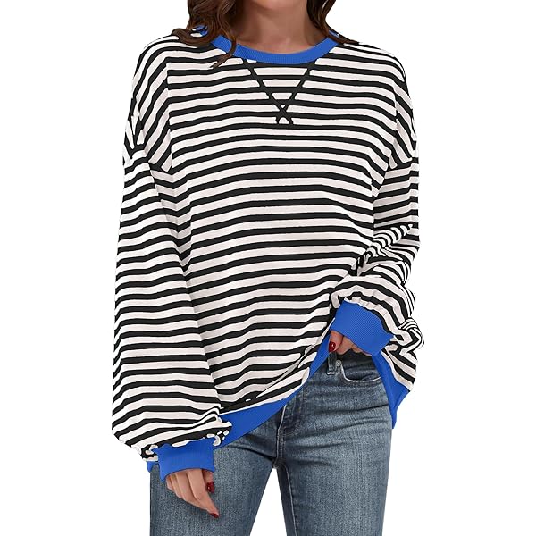 トップス STRIPED WOOL OVERSIZED LONG SLEEVE TEE M Y2k Striped Tee Shirts Women Long Sleeve Color Block Slim