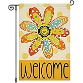 Louise Maelys Welcome Summer Garden Flag Daisy Spring Floral 12x18 Inch Double Sided Small Burlap Holiday Yard Outdoor Sign Outside Home House Wave Point Decoration