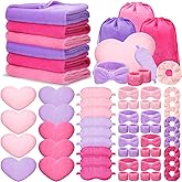 Fanfanwin 63 Pcs Spa Sleepover Party Supply 9 Fleece Blankets 9 Fluffy Heart Throw Pillows 9 Satin Eye Masks 9 Spa Headband 9 Wristband 9 Plush Scrunchies 9 Gift Bags for Slumber Party (Mixing Color)