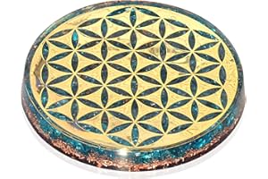 Orgonite Crystal Water Charging Plate with Blue Aquamarine Healing Crystals and Flower of Life – Chakra Healing Orgone Charging Coaster Dispels Negative Energy for Spiritual Cleansing (90mm)