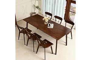 DELAVIN 59" Large Solid Wood Dining Table for 4-6 People, Mid Century Modern Oak Dining Room Table, Farmhouse Rectangular Kitchen Table for Dining Room, Living Room, Easy Assembly, Walnut