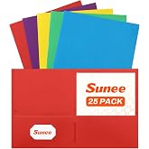 SUNEE Folders with Pockets(25 Pack, Assorted Colors), 2 Pocket Folders Fit Letter Size Paper, Paper File Folder for School Office Home Business