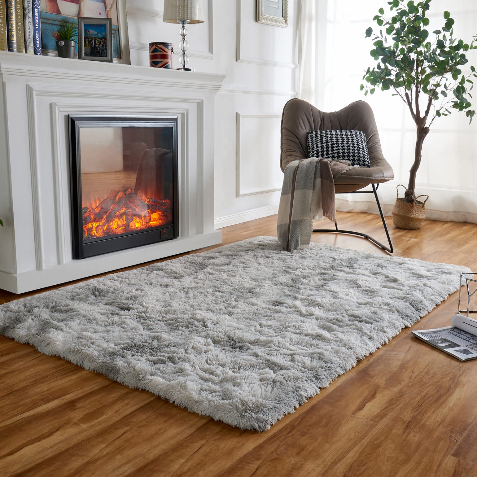 Obundi Fluffy Carpet,Long Plush Non-Slip Small Rug,Soft Light Grey Living Room Rug,Bedroom Washable Rugs (Light Grey,60×120 cm)