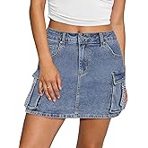 luvamia Jean Skirts for Women Denim Stretchy Cargo High Waisted Trendy Y2K Mini Skirt with Utility Pockets