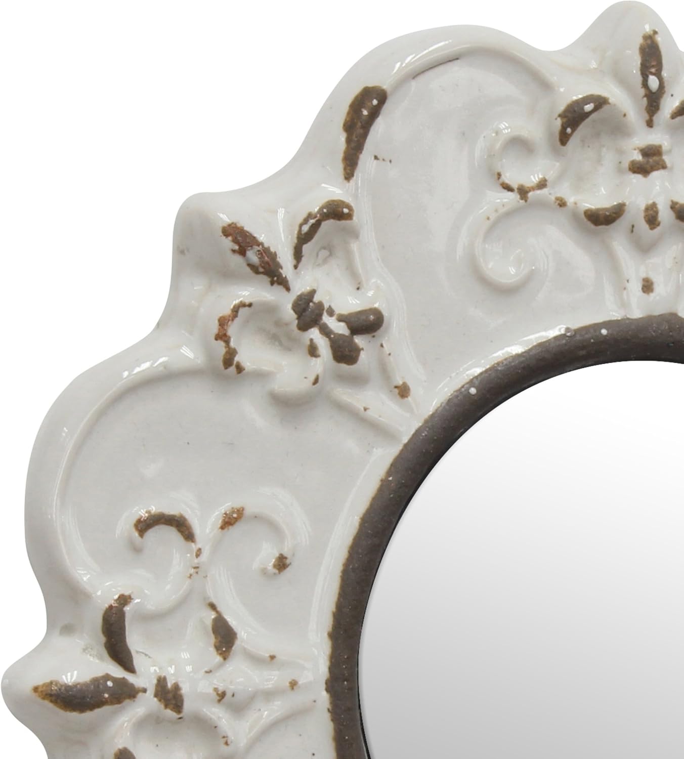Stonebriar White Round Antique Ceramic Wall Mirror, Vintage Home Décor for Living Room, Kitchen, Bedroom, or Hallway, French Country Decor: Home & Kitchen