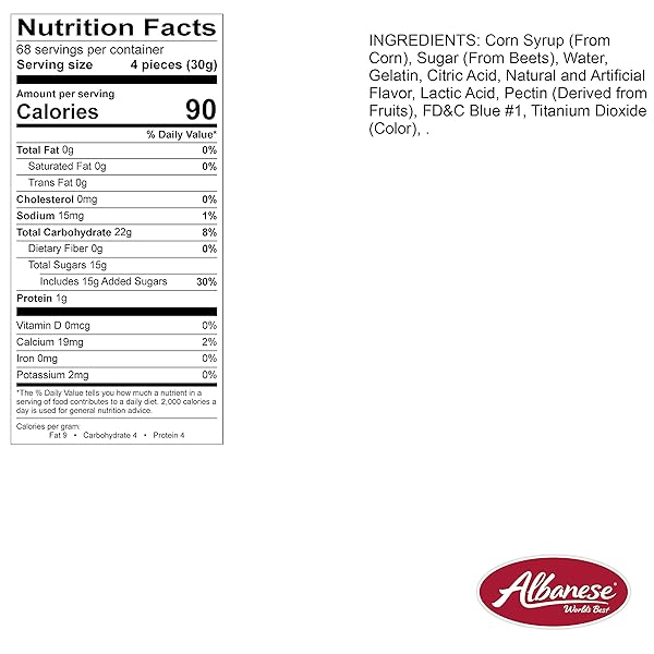 ALBANESE CANDY, GUMMI BLUE RASPBERRY RINGS, 4.5-POUND BAG