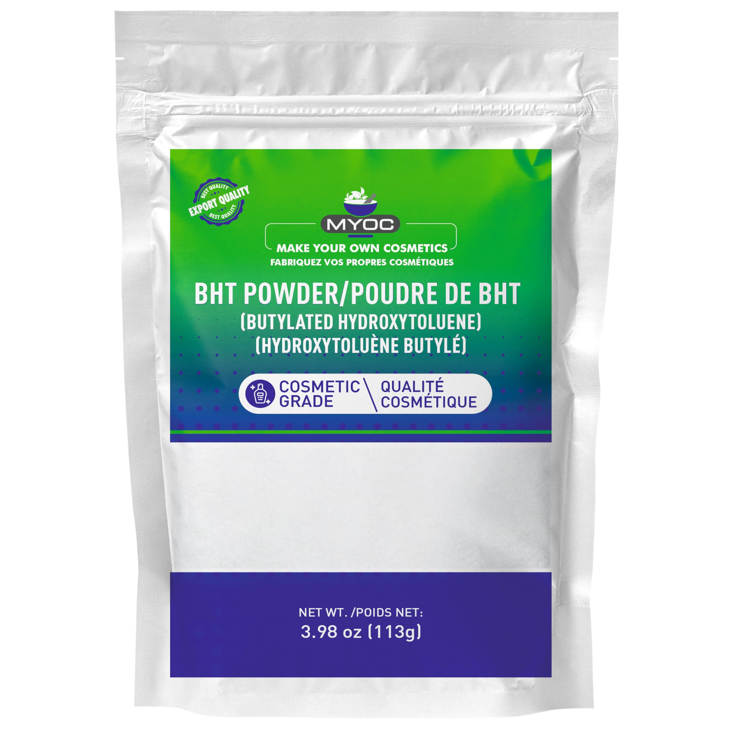 MYOC BHT Powder - 113g (3.98 Oz) | Premium Paraben-Free Butylated Hydroxytoluene (BHT) for Cosmetics