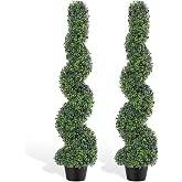 ilitphke Artificial Spiral Topiary Trees Set of 2, 4ft Faux Boxwood Topiary, UV Resistant &amp; Fade Resistant, Year-Round Greenery for Indoor Outdoor Home, Porch, Patio, Garden Decor