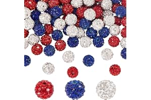 PH PandaHall 120pcs 4th of July Patriotic Beads 10mm Crystal Beads Red Blue Bead Polymer Clay Pave Disco Ball Craft Bead for Independence Day Friendship Bracelet Necklace Earring Jewelry Making