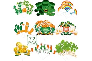 CAOEKEGO 72Pcs St.Patrick's Day Cupcake Toppers, Shamrock Lucky Irish Food Picks Appetizers Cupcake Decorations St Patrick's Day Party Supplies Favor