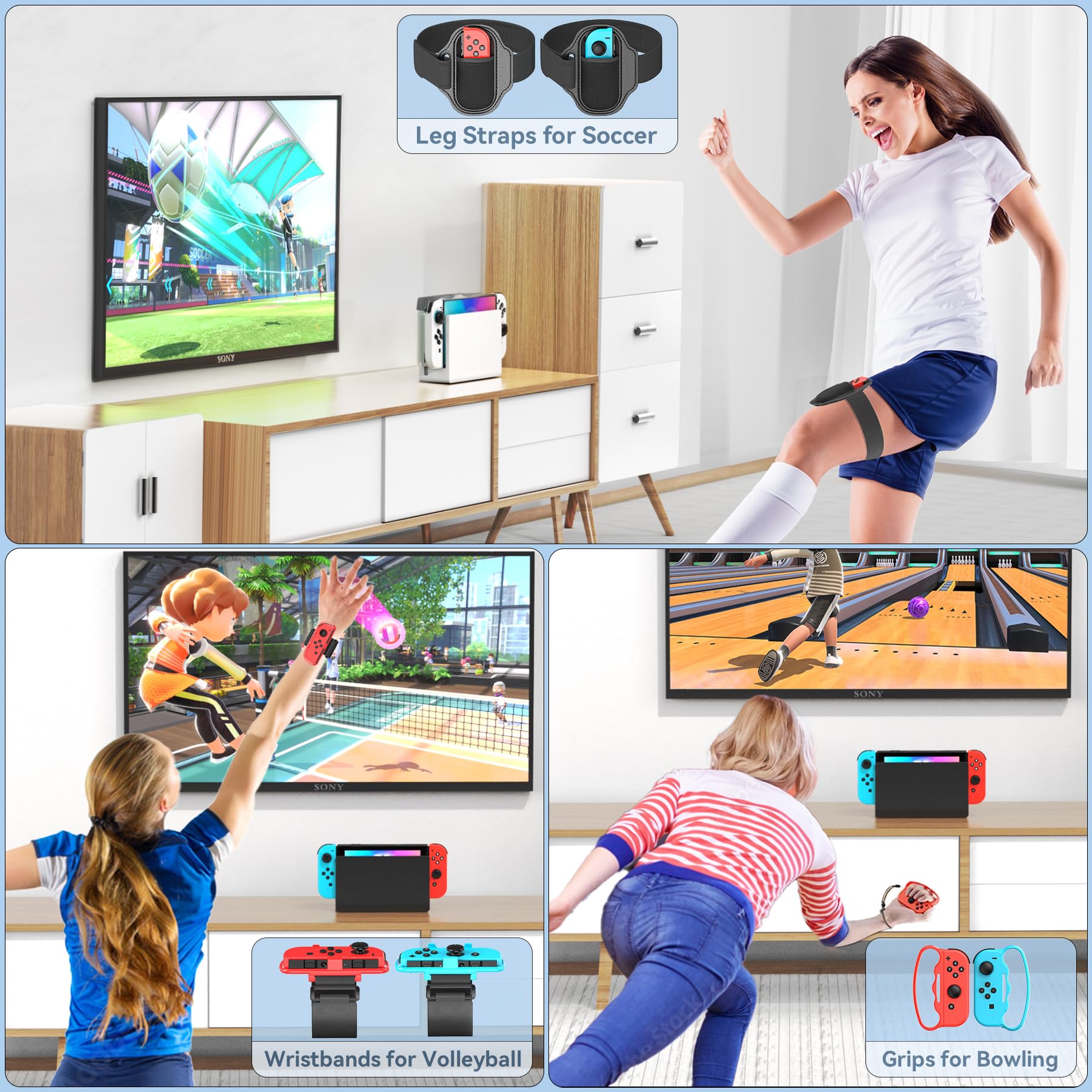 Switch Sports Accessories Bundle with Organizer Station Compatible with Nintendo Switch/ OLED Console & Joy-con, Storage and Organizer for Switch Sports Games, Family Sports Party Pack Accessories Kit Wii U Interactive Gaming Figures