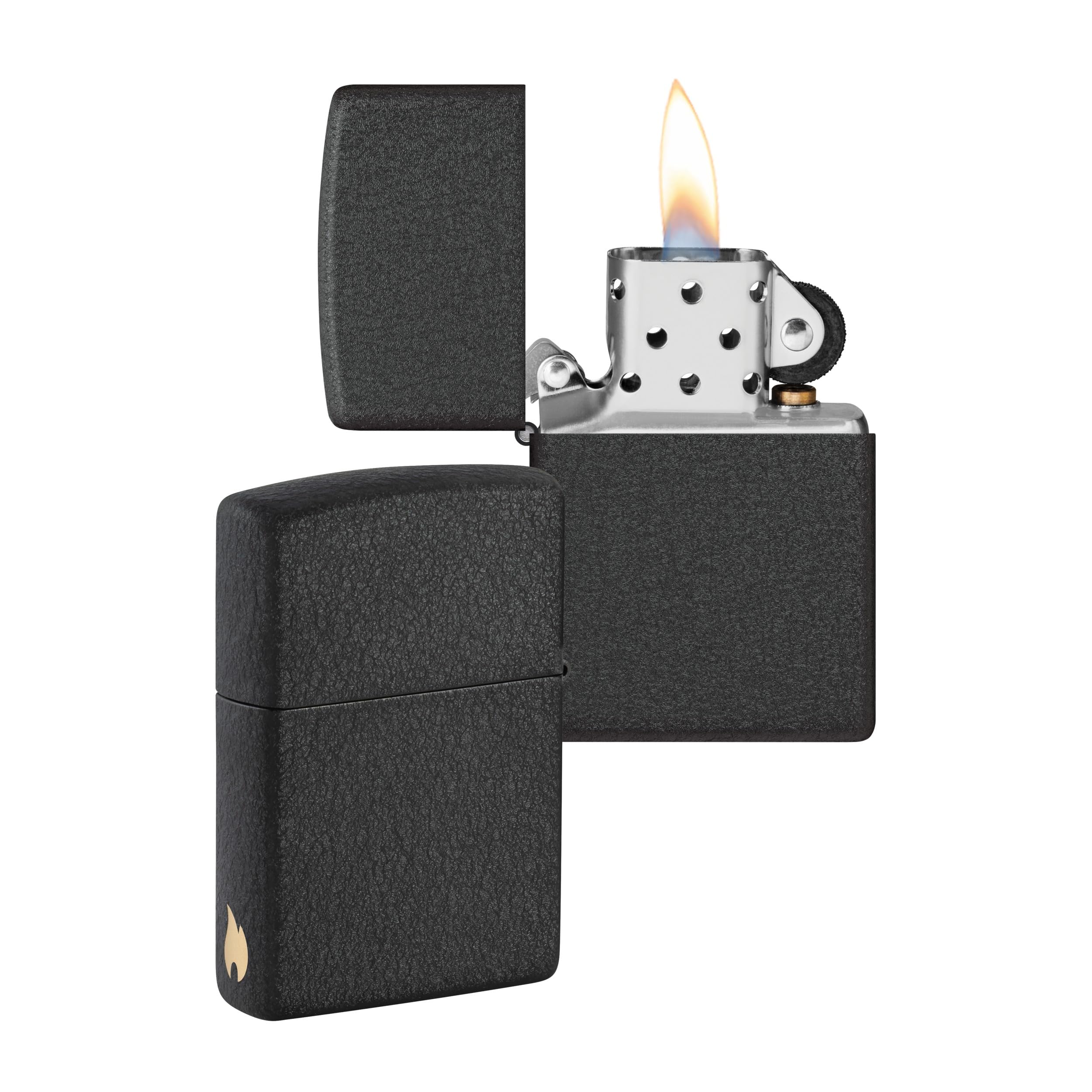Zippo Windproof Lighter - Flame Design - Black Crackle - Refillable - Reusable - Windproof - Gift Box - Metal - Made in USA - Amazon Exclusive