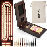 Cribbage Board, Foldable 4-Track Cribbage Board Game Set, Solid Wood Game Board with 12 Brass Pegs &amp; Felt-Lined Storage, for 2-4 Players, with Convenient Pouch