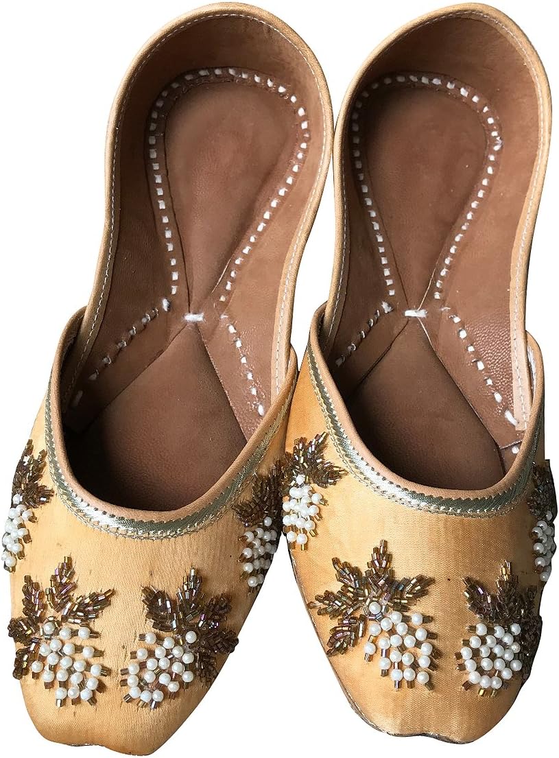 Indian Ethnic Embroidered Jutti Mojari Ballet Flats Traditional Orange Pump Shoes for Women