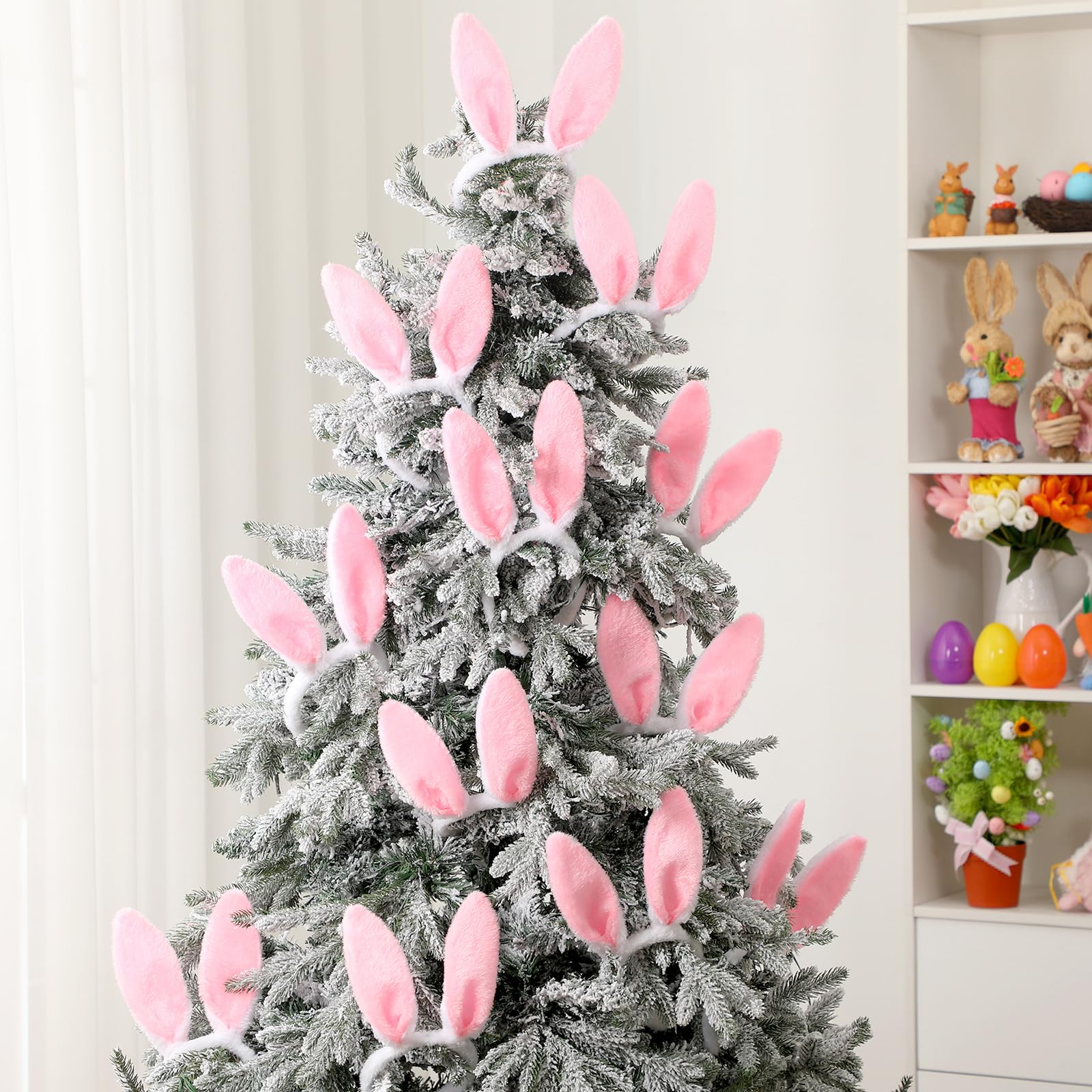 Photo 1 of Suncalla 12 Pcs Easter Tree Decorations Large Bunny Ear Picks Ornaments Easter Tree Rabbit Picks Topper 11.8 x 4.7 in 3D Plush Fabric White Pink Rabbit Ear Ornaments for Spring Home Vase Decor