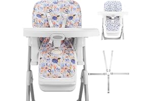 Lunobubo Baby High Chair Cover 2-in-1 Reversible, Includes 5-Point Harness Strap, Waterproof & Soft Side High Chair Pad Cushion, Machine Washable, Extra Thick Highchair Protector-Blue