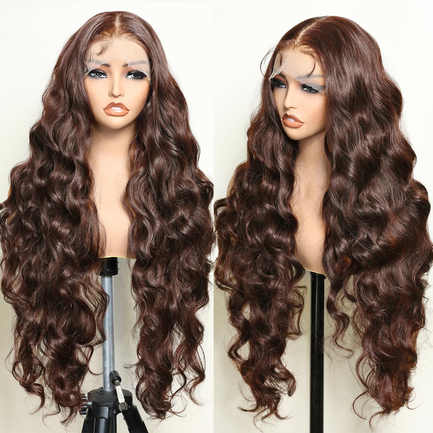 Photo 1 of SOKU Brown 13x6 Lace Frontal Wig 32 Inch Long Lightweight Wavy Hair Pre Plucked Hairline with Baby Hair Glueless Transparent Lace Heat Resistant Synthetic Lace Front Wigs for Black Women