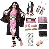 Powzaty Anime Kimono Costumes Women Girls Halloween Cosplay Pink Outfits Cape Festival Uniform Dress Up with Wig