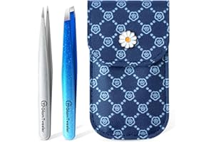 Expert Slant and Point Tip Tweezer Set with Exclusive Storage & Carrying Case, GlamTweeler Sharp & Precision Tweezer Set for Eyebrows, Facial Hairs & Fine Hairs Removal (Sparkle Royal Blue + Silver)